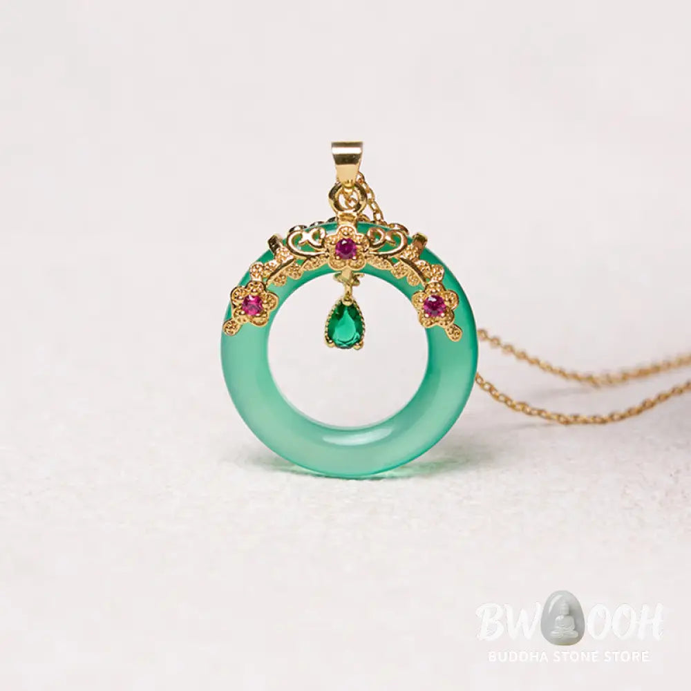 Buddha Stones Green Chalcedony Peace Buckle Design Strength Necklace Pendant - BWOOOH - Necklaces &amp; Pendants