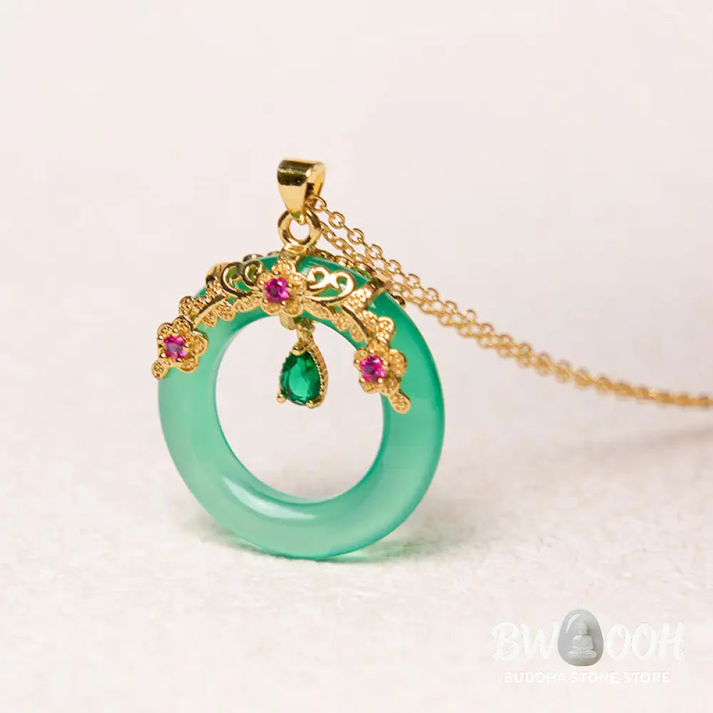 Buddha Stones Green Chalcedony Peace Buckle Design Strength Necklace Pendant - BWOOOH - Necklaces &amp; Pendants