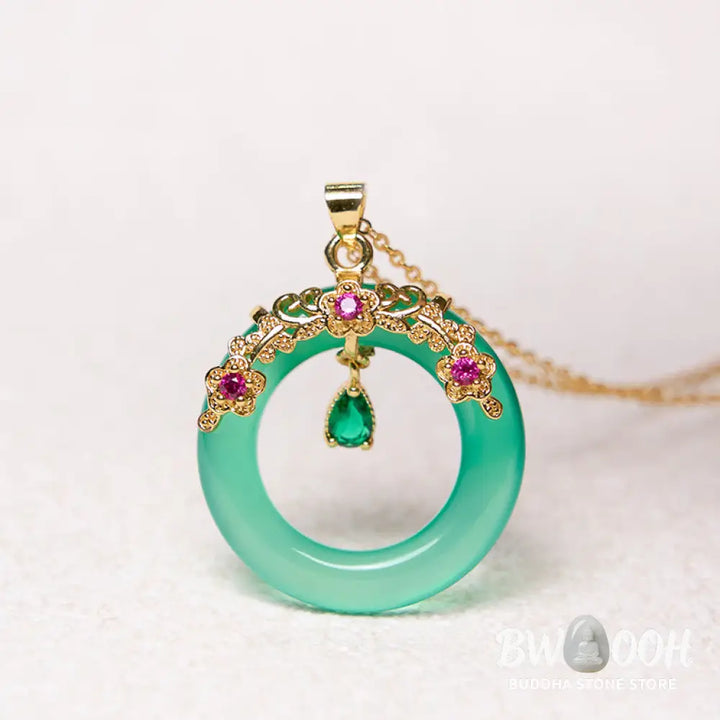 Buddha Stones Green Chalcedony Peace Buckle Design Strength Necklace Pendant - BWOOOH - Necklaces &amp; Pendants