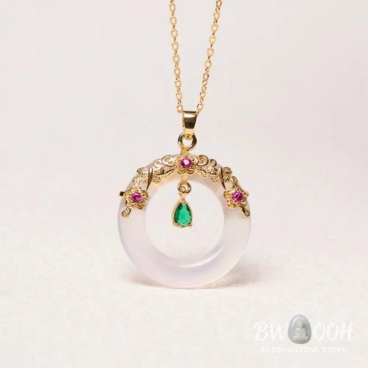 Buddha Stones Green Chalcedony Peace Buckle Design Strength Necklace Pendant - BWOOOH - Necklaces &amp; Pendants