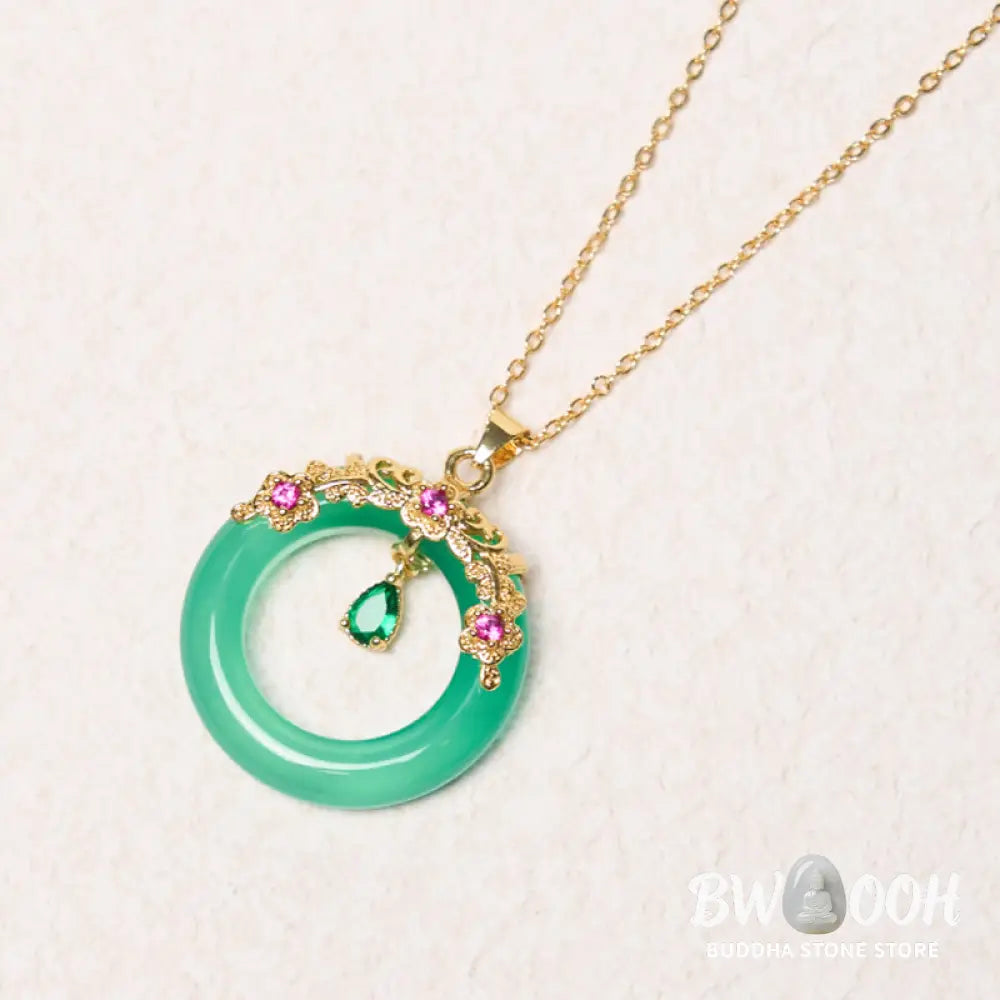 Buddha Stones Green Chalcedony Peace Buckle Design Strength Necklace Pendant - BWOOOH - Necklaces &amp; Pendants