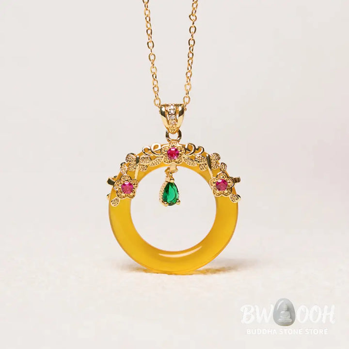 Buddha Stones Green Chalcedony Peace Buckle Design Strength Necklace Pendant - BWOOOH - Necklaces &amp; Pendants