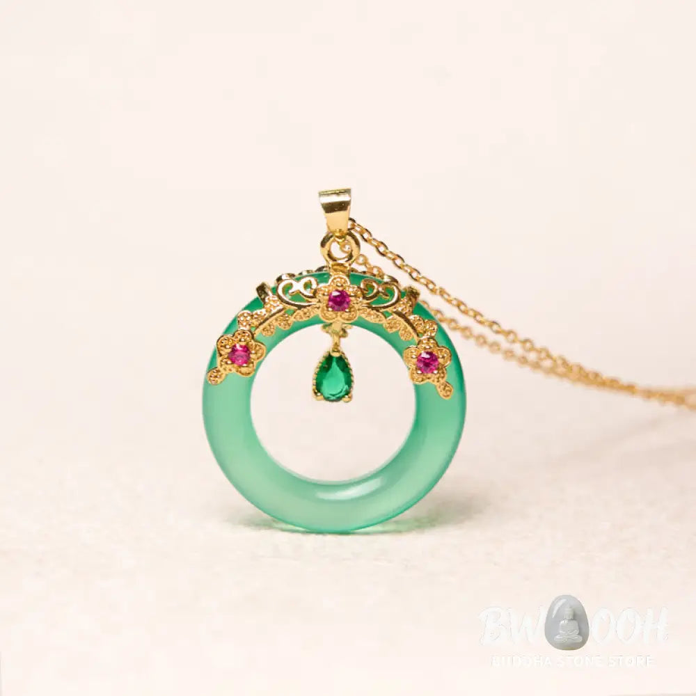 Buddha Stones Green Chalcedony Peace Buckle Design Strength Necklace Pendant - BWOOOH - Necklaces &amp; Pendants