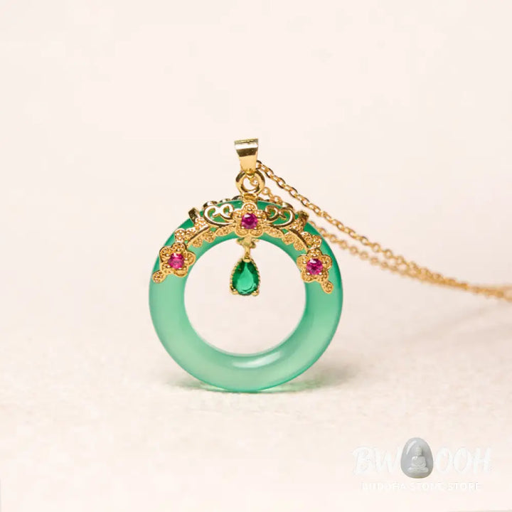 Buddha Stones Green Chalcedony Peace Buckle Design Strength Necklace Pendant - BWOOOH - Necklaces &amp; Pendants