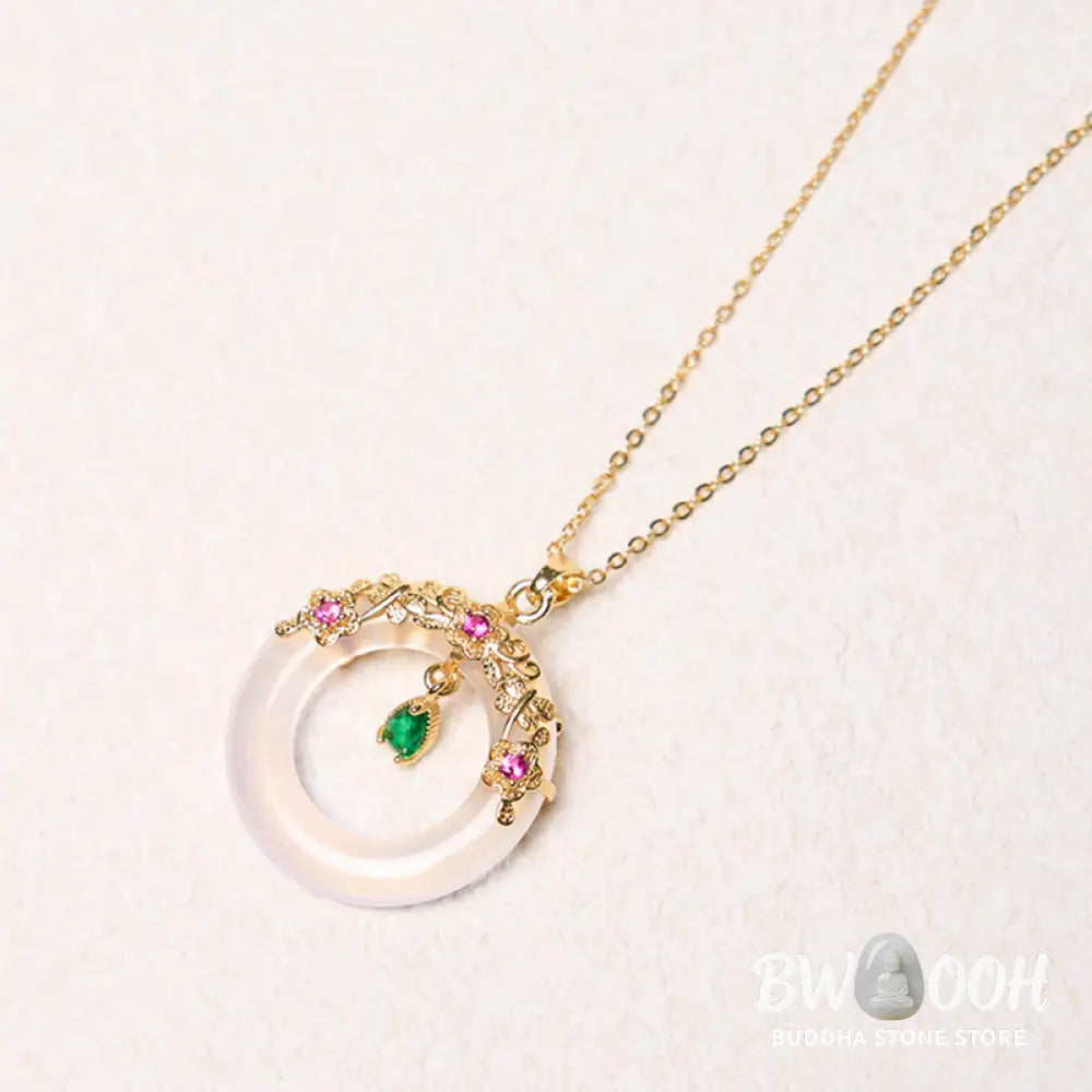 Buddha Stones Green Chalcedony Peace Buckle Design Strength Necklace Pendant - BWOOOH - Necklaces &amp; Pendants
