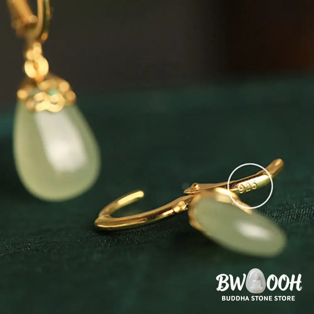 Buddha Stones Green Chalcedony Water Drop Strength Copper Posts Earrings - Earrings