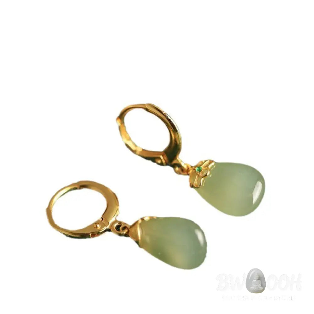 Buddha Stones Green Chalcedony Water Drop Strength Copper Posts Earrings - Earrings