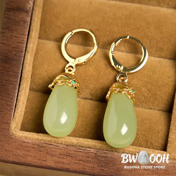 Buddha Stones Green Chalcedony Water Drop Strength Copper Posts Earrings - Earrings