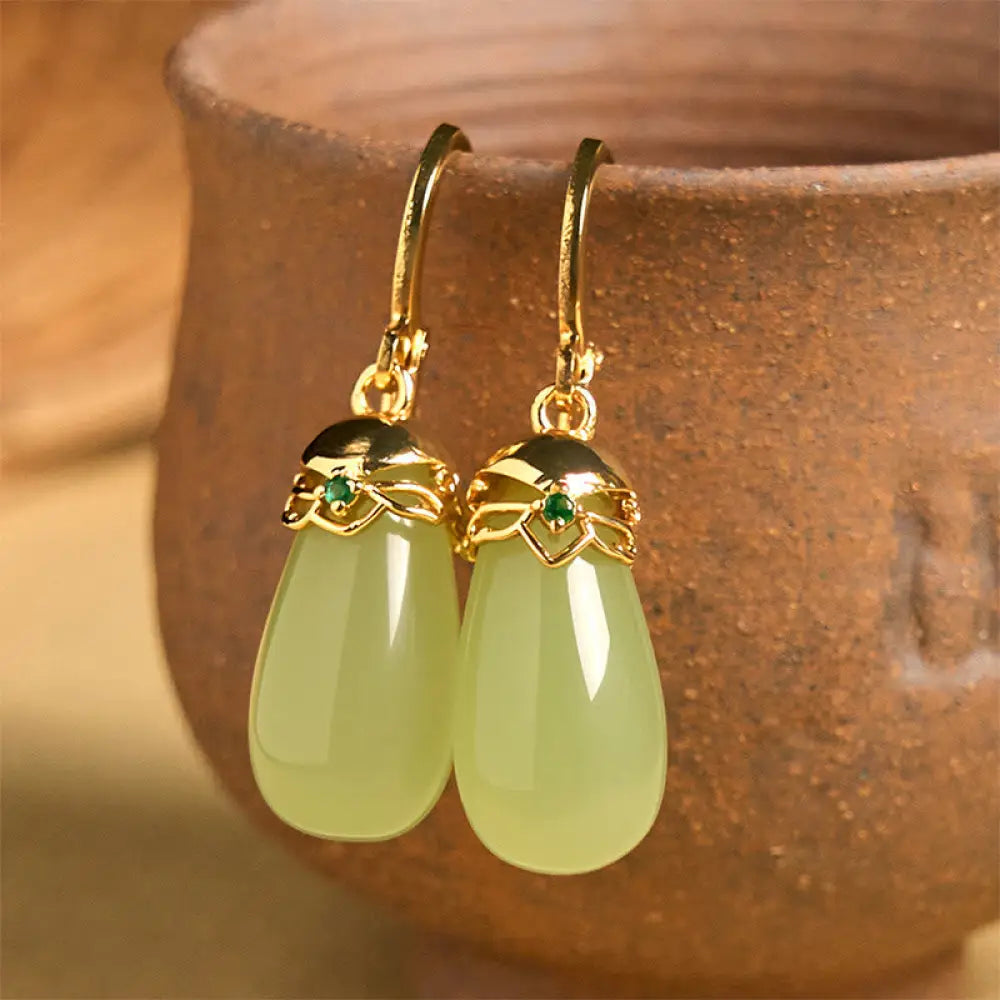 BWOOOH Green Chalcedony Water Drop Strength Copper Posts Earrings — Copper spiritual jewelry for spiritual healing and min...