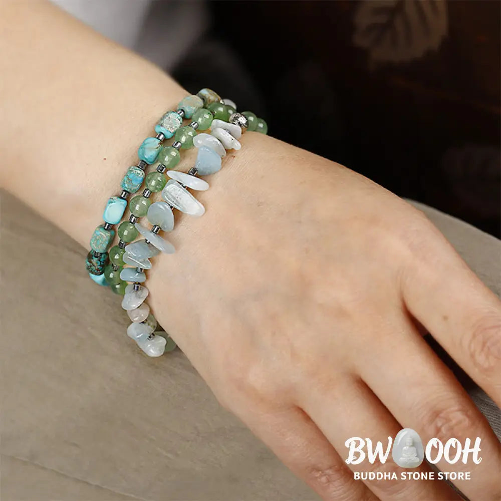 Buddha Stones Green Emperor Stone Green Aventurine Happiness Triple Wrap Bracelet - BWOOOH - Green Emperor Stone Green