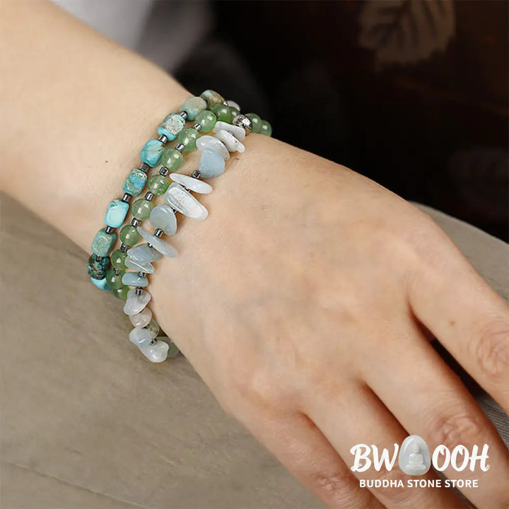 Buddha Stones Green Emperor Stone Green Aventurine Happiness Triple Wrap Bracelet - BWOOOH - Green Emperor Stone Green
