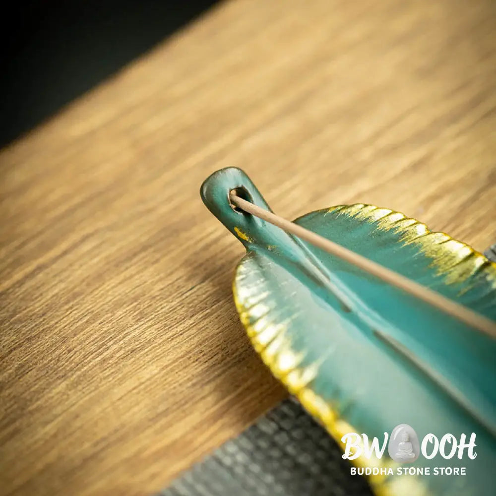 BWOOOH ceramic incense burner - Green Feather Gold Edge Healing Cer