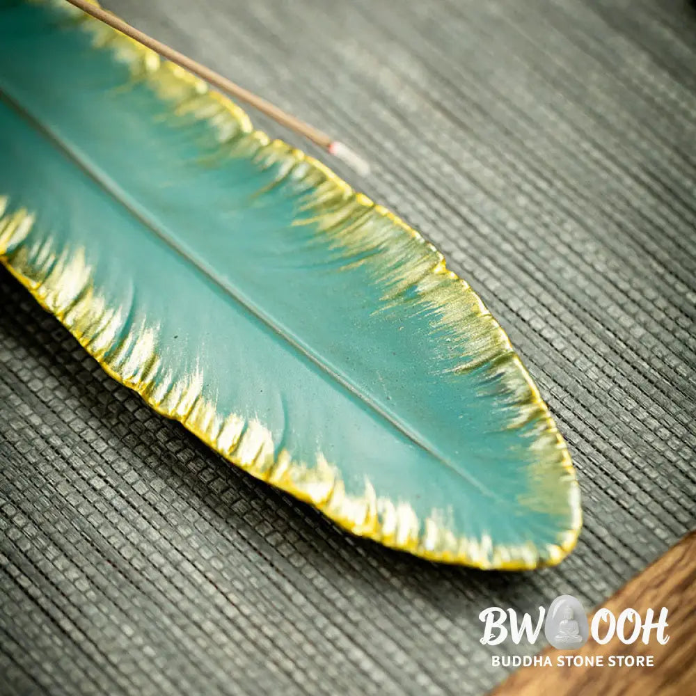 BWOOOH ceramic incense burner - Green Feather Gold Edge Healing Cer