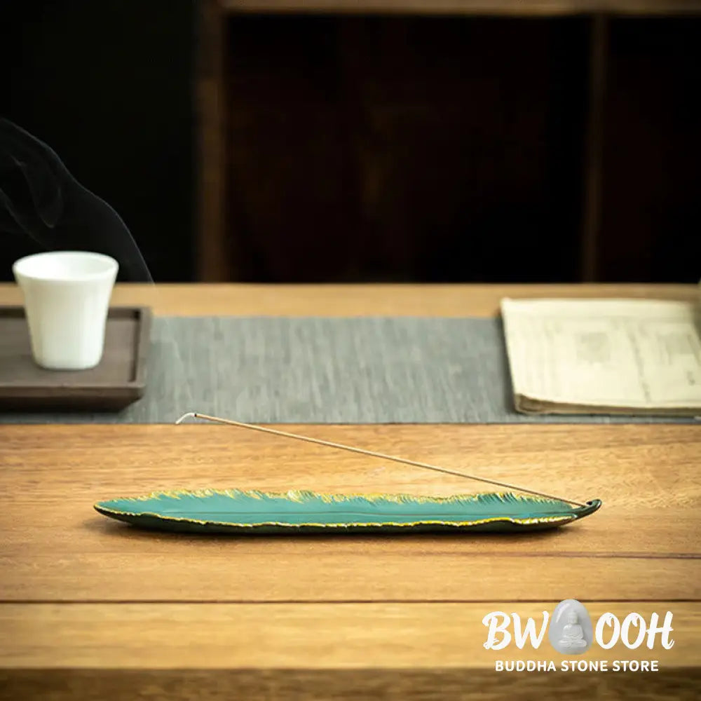 BWOOOH ceramic incense burner - Green Feather Gold Edge Healing Cer