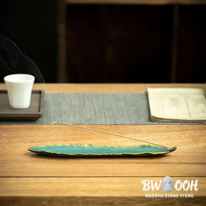BWOOOH ceramic incense burner - Green Feather Gold Edge Healing Cer