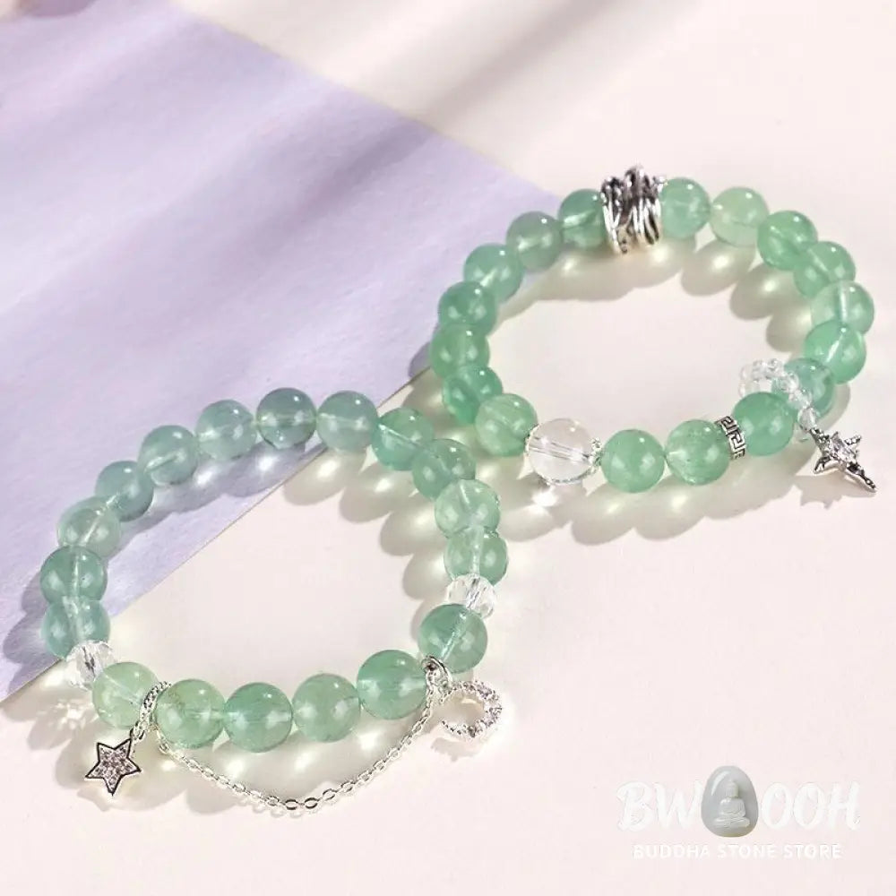Buddha Stones Green Fluorite Beads Moon Star Peace Bracelet - BWOOOH - Bracelet