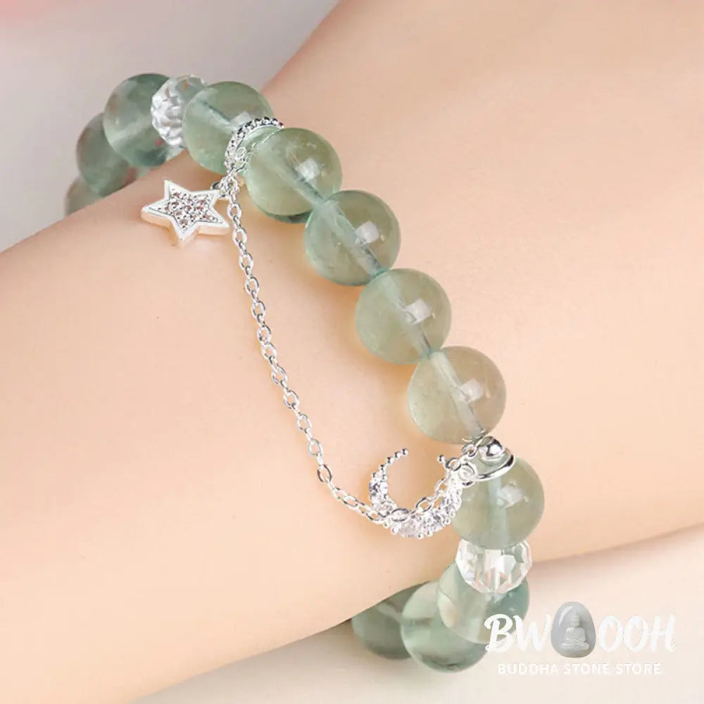 Buddha Stones Green Fluorite Beads Moon Star Peace Bracelet - BWOOOH - Bracelet