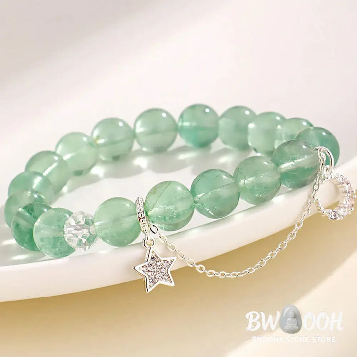 Buddha Stones Green Fluorite Beads Moon Star Peace Bracelet - BWOOOH - Bracelet