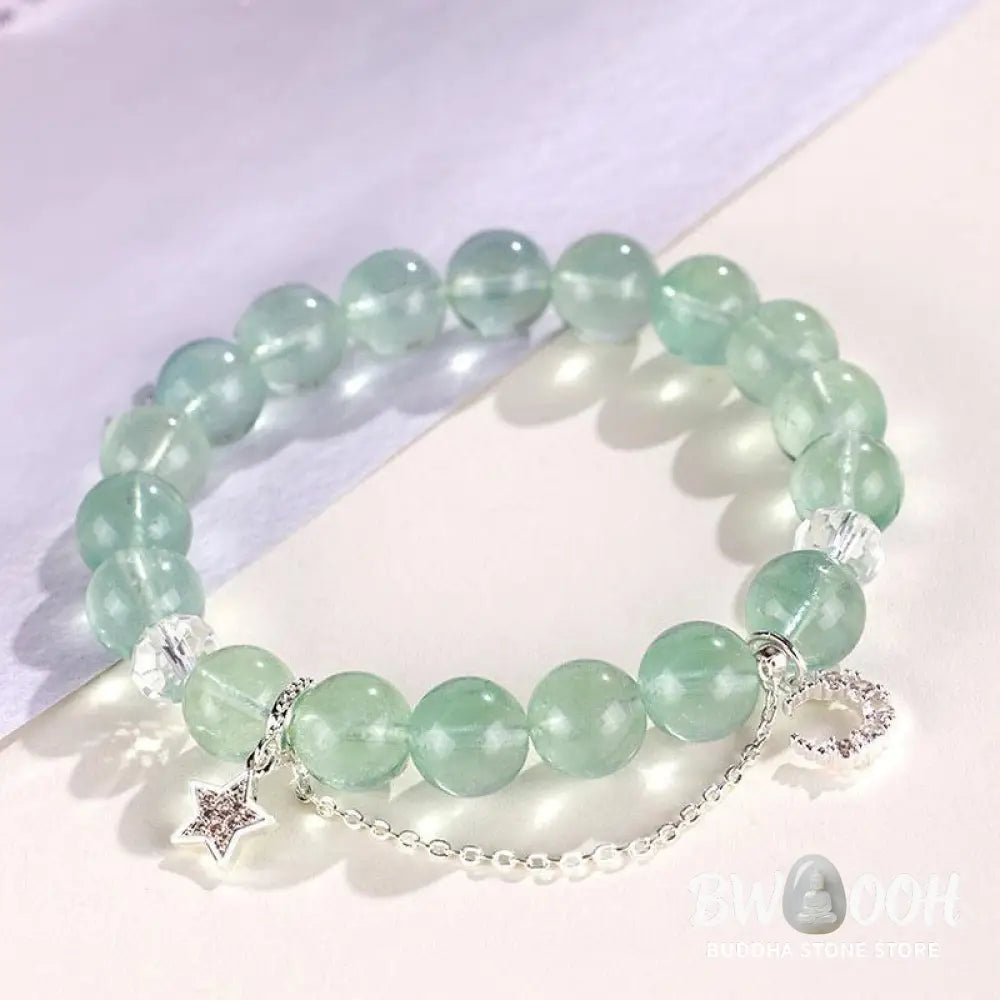 Buddha Stones Green Fluorite Beads Moon Star Peace Bracelet - BWOOOH - Bracelet