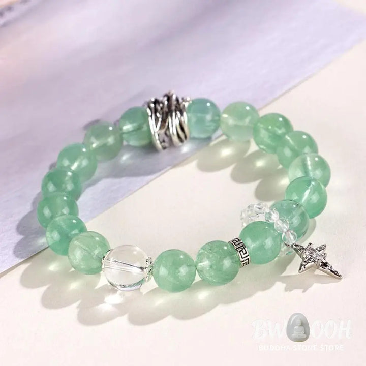 Buddha Stones Green Fluorite Beads Moon Star Peace Bracelet - BWOOOH - Bracelet
