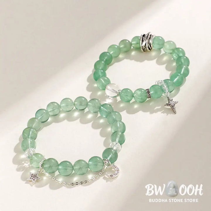 Buddha Stones Green Fluorite Beads Moon Star Peace Bracelet - BWOOOH - Bracelet