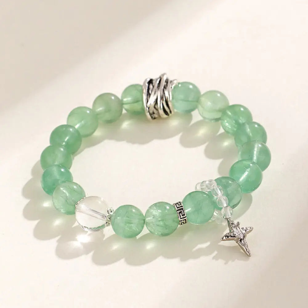 Buddha Stones Green Fluorite Beads Moon Star Peace Bracelet - BWOOOH - Green Fluorite&amp;Star(Wrist Circumference:14-15cm)