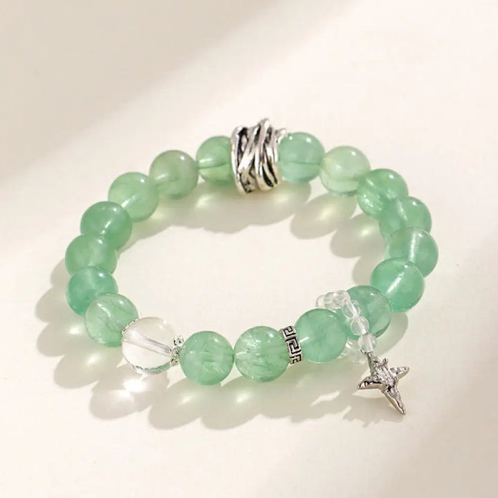 Buddha Stones Green Fluorite Beads Moon Star Peace Bracelet - BWOOOH - Green Fluorite&amp;Star(Wrist Circumference:14-15cm)
