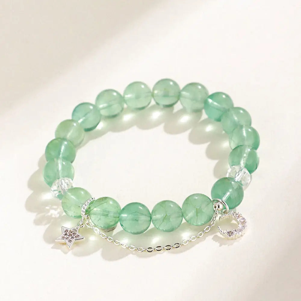 BWOOOH Green Fluorite Beads Moon Star Peace Bracelet — Fluorite crystal healing bracelet for spiritual healing and mindful...