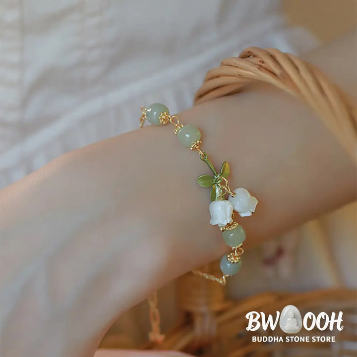 BWOOOH Green Jade Bead Lily of the Valley Prosperity Chain Bracelet - Lily of the Valley(Wrist Circumference