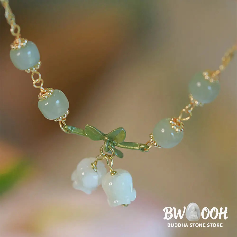 BWOOOH Green Jade Bead Lily of the Valley Prosperity Chain Bracelet - Lily of the Valley(Wrist Circumference