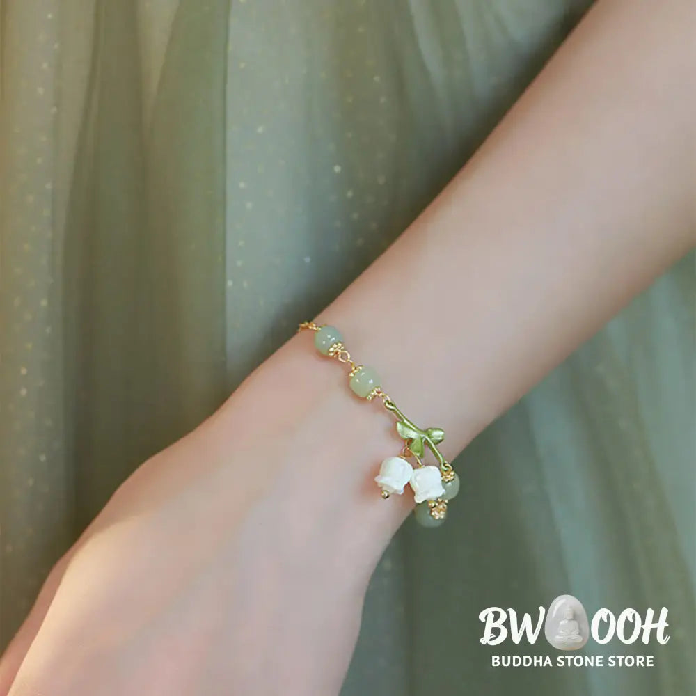 BWOOOH Green Jade Bead Lily of the Valley Prosperity Chain Bracelet - Lily of the Valley(Wrist Circumference