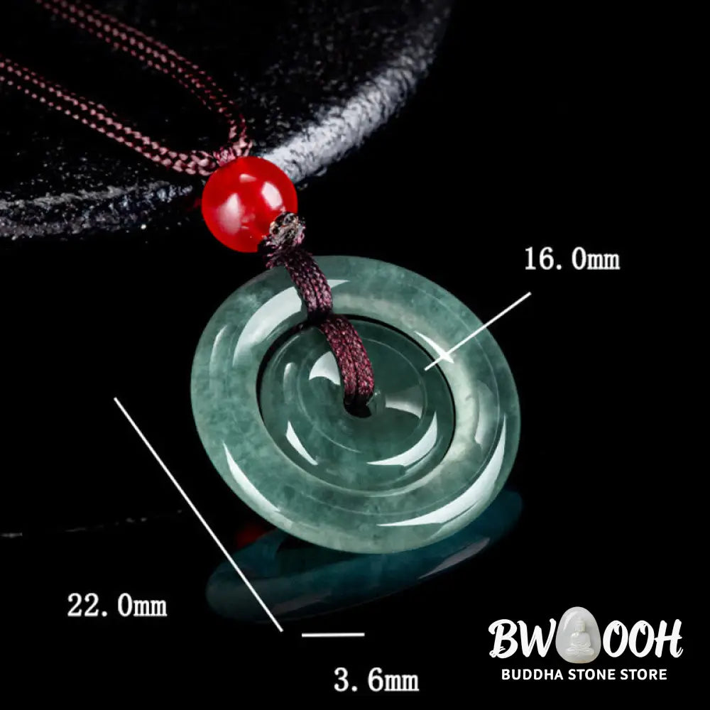 BWOOOH handcrafted Green Jade Double Peace Buckle abundance necklace pendant, featuring two polished circular jade discs with a rope chain, symbolizing harmony, prosperity, and inner peace. - View 11