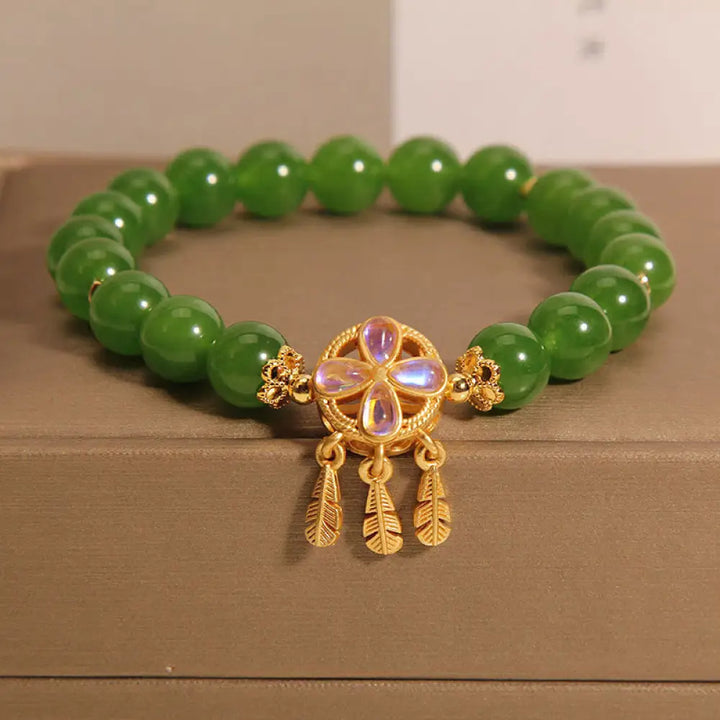 BWOOOH Green Jade Dreamcatcher Four Leaf Clover Luck Bracelet - BWOOOH - Jade(Wrist Circumference 14-16cm)
