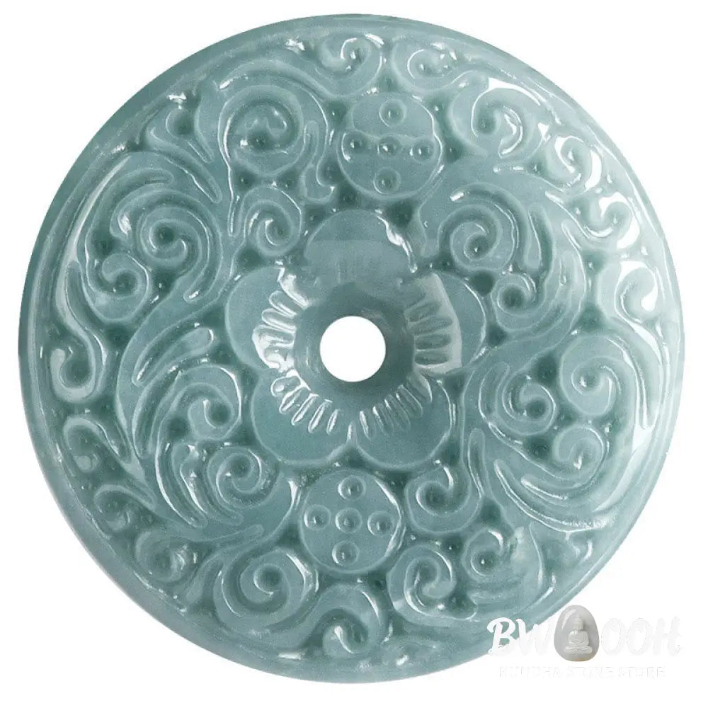 Buddha Stones Green Jade Flower Carved Peace Buckle Abundance Necklace Pendant - BWOOOH - Jade(Prosperity♥Abundance)