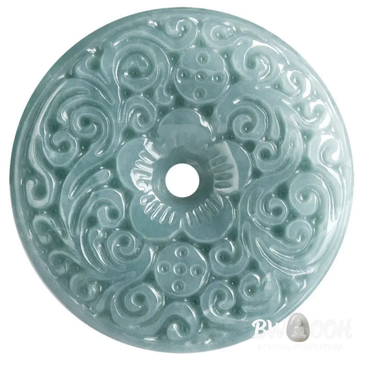 Buddha Stones Green Jade Flower Carved Peace Buckle Abundance Necklace Pendant - BWOOOH - Jade(Prosperity♥Abundance)
