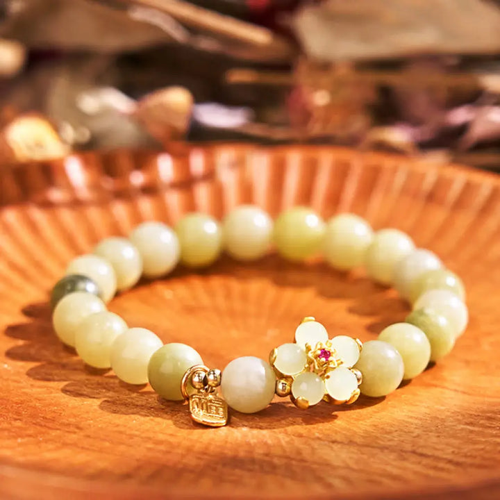 BWOOOH Green Jade Flower Fu Character Charm Luck Bracelet - BWOOOH - Jade(Wrist Circumference 14-16cm) - Bracelet