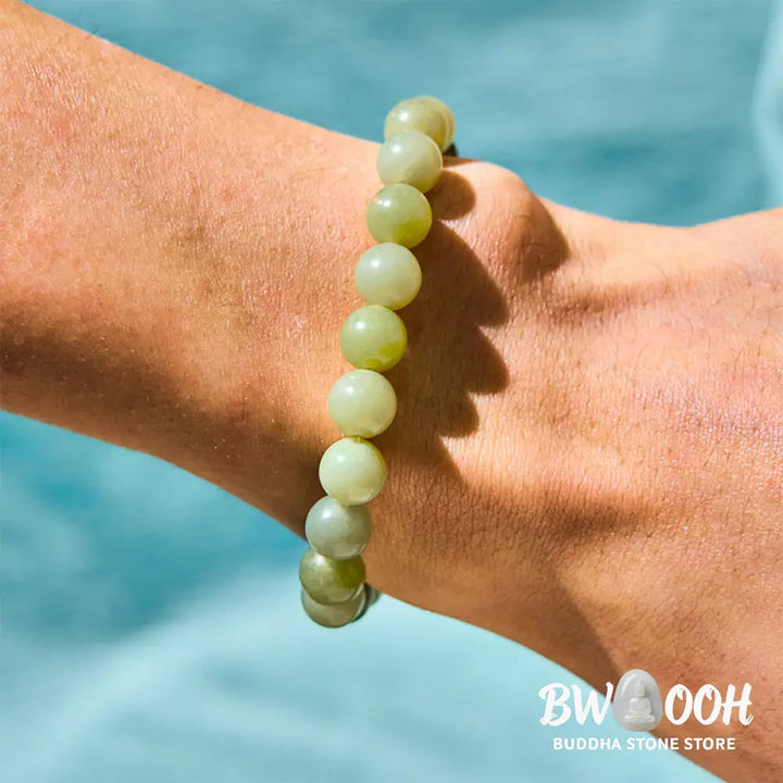 Buddha Stones Green Jade Flower Fu Character Charm Luck Bracelet - BWOOOH - Jade(Wrist Circumference 14-16cm) - Bracelet