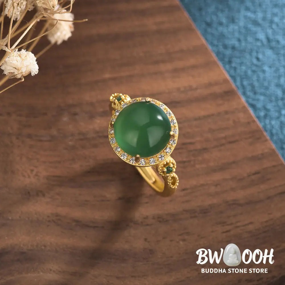 Buddha Stones Green Jade Fortune Ring - BWOOOH - Jade - Rings