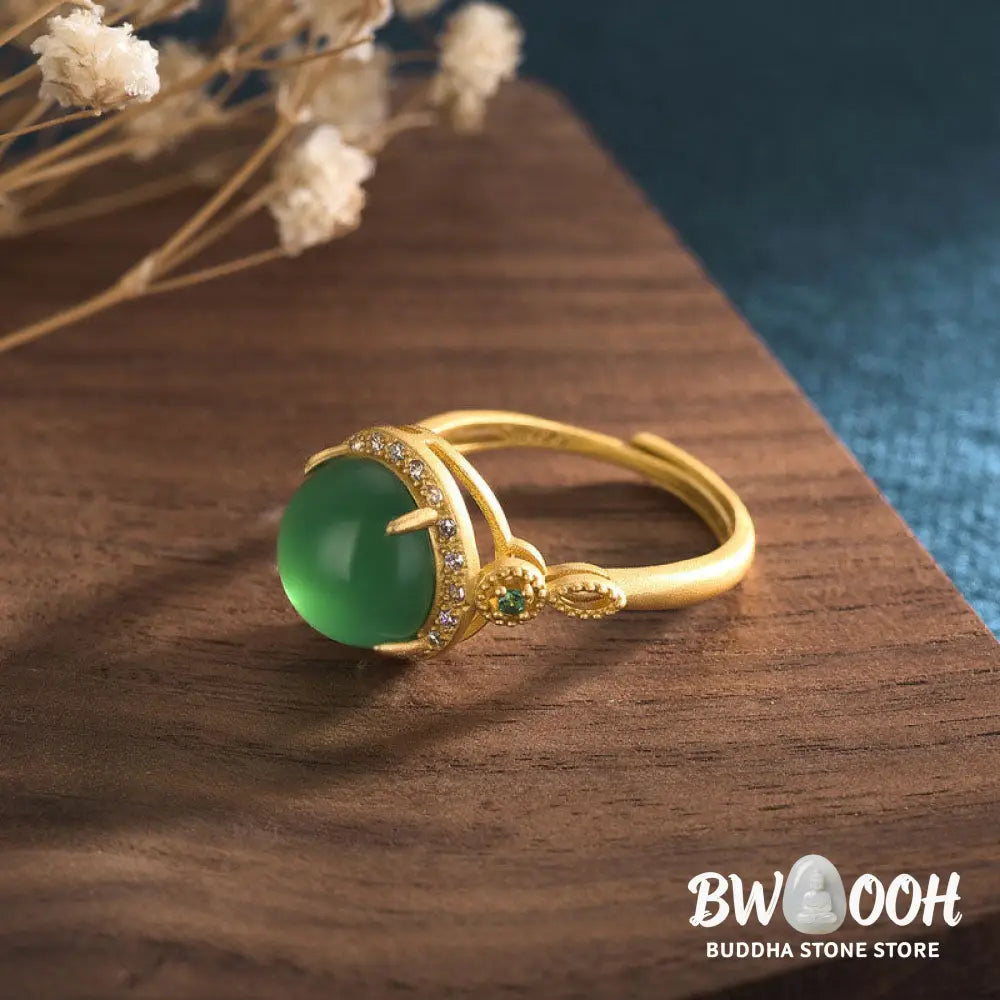 Buddha Stones Green Jade Fortune Ring - BWOOOH - Jade - Rings