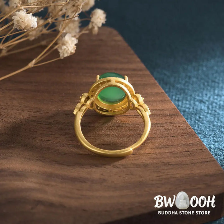 Buddha Stones Green Jade Fortune Ring - BWOOOH - Jade - Rings