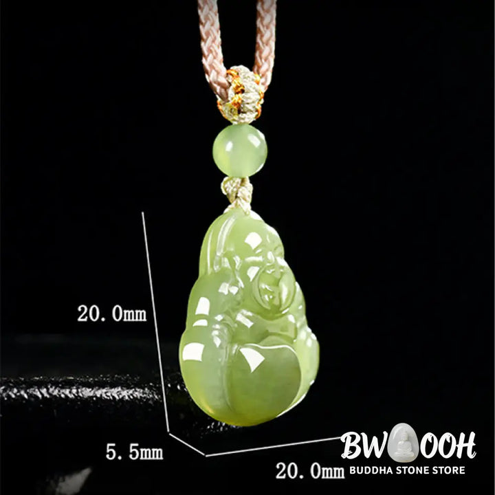 Buddha Stones Green Jade Laughing Buddha Prosperity Rope Necklace Pendant - BWOOOH - Natural Jade(Color May Vary)
