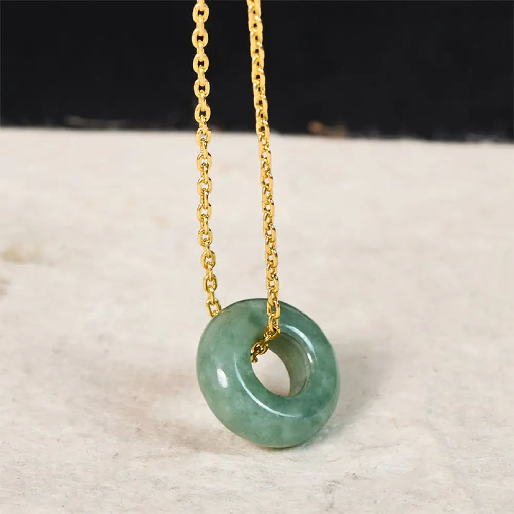 Buddha Stones Green Jade Peace Buckle Abacus Luck Necklace Pendant - Natural Jade(Color&amp;Size May Vary) / Golden