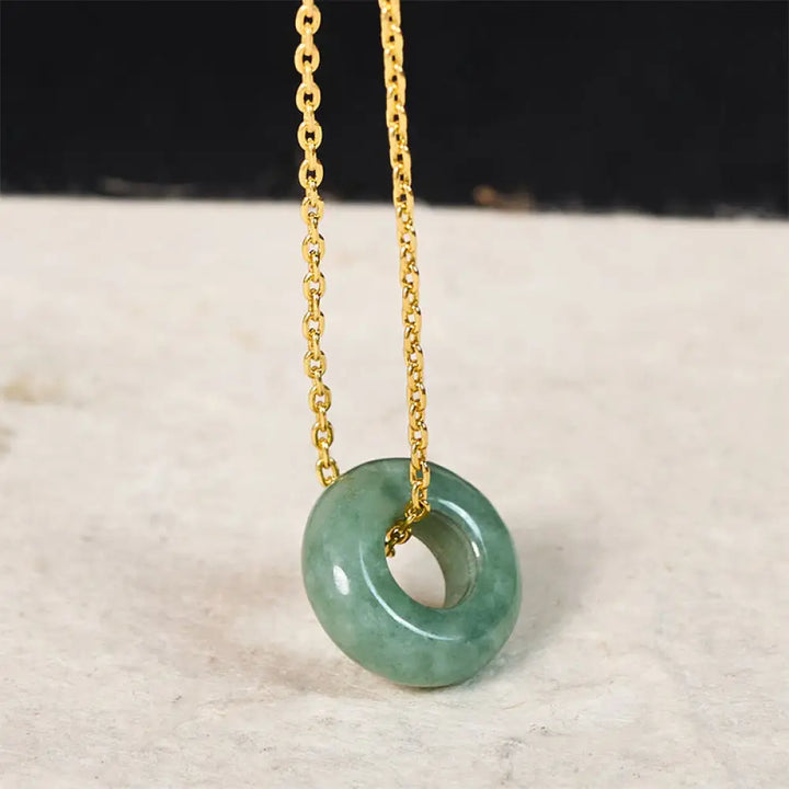 Buddha Stones Green Jade Peace Buckle Abacus Luck Necklace Pendant - Natural Jade(Color&amp;Size May Vary) / Golden