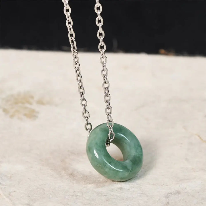Buddha Stones Green Jade Peace Buckle Abacus Luck Necklace Pendant - Natural Jade(Color&amp;Size May Vary) / Silver