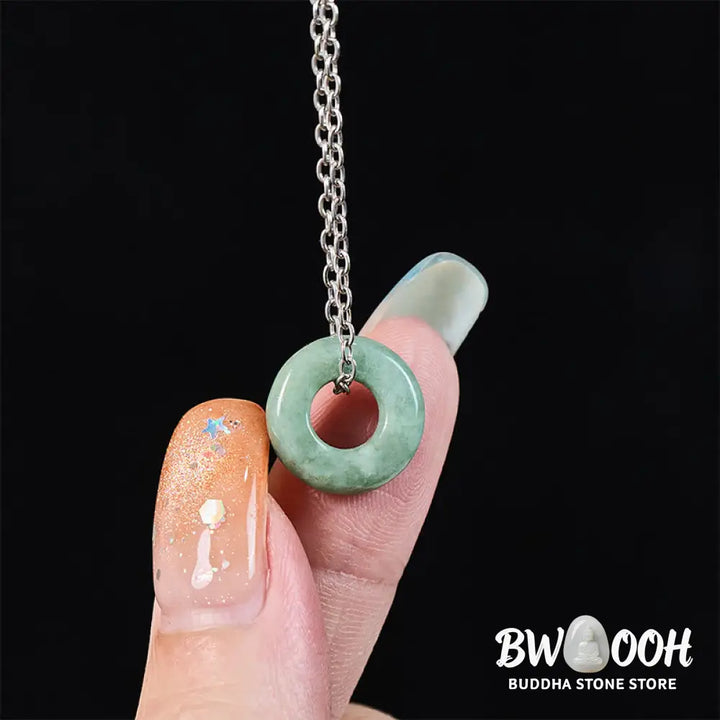Buddha Stones Green Jade Peace Buckle Abacus Luck Necklace Pendant - Necklaces &amp; Pendants