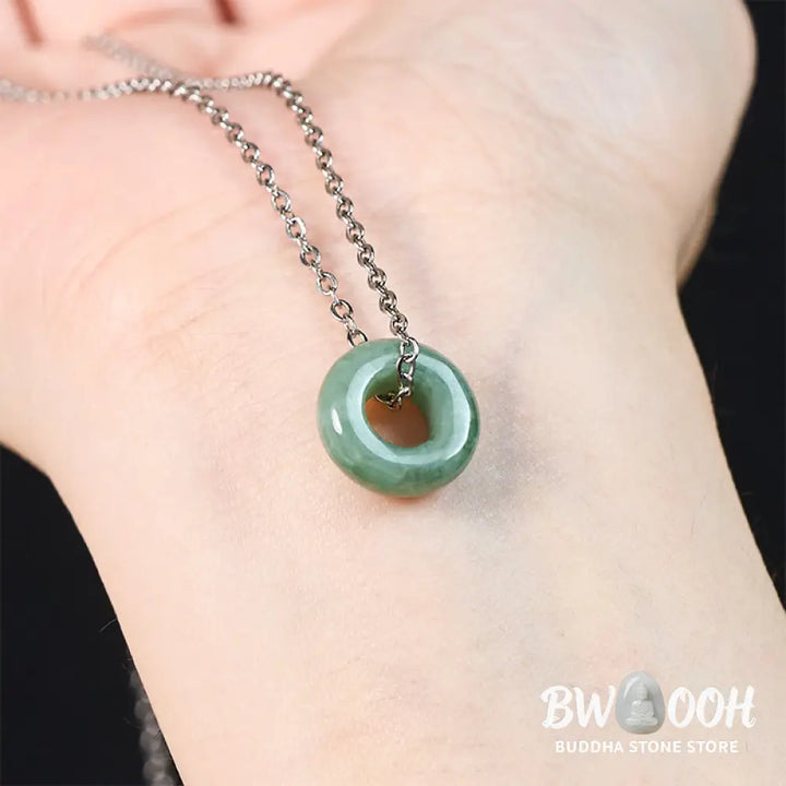 Buddha Stones Green Jade Peace Buckle Abacus Luck Necklace Pendant - Necklaces &amp; Pendants
