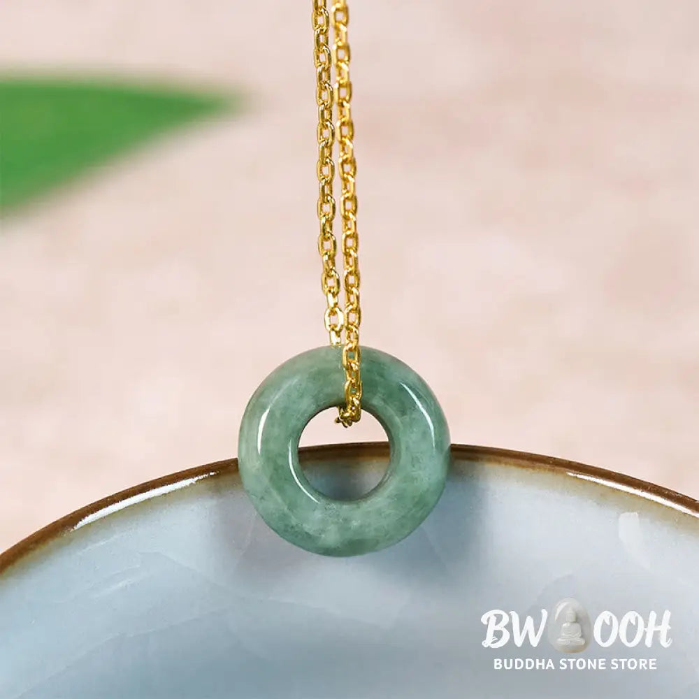 Buddha Stones Green Jade Peace Buckle Abacus Luck Necklace Pendant - Necklaces &amp; Pendants