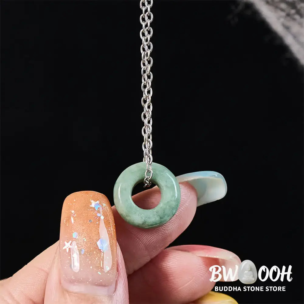 Buddha Stones Green Jade Peace Buckle Abacus Luck Necklace Pendant - Necklaces &amp; Pendants