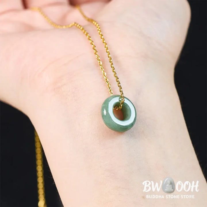 Buddha Stones Green Jade Peace Buckle Abacus Luck Necklace Pendant - Necklaces &amp; Pendants
