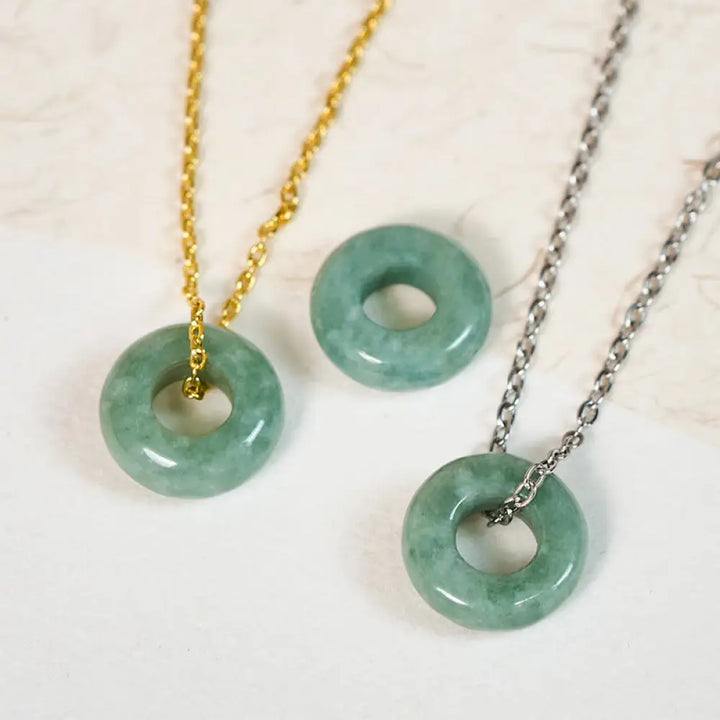 Buddha Stones Green Jade Peace Buckle Abacus Luck Necklace Pendant - Necklaces &amp; Pendants